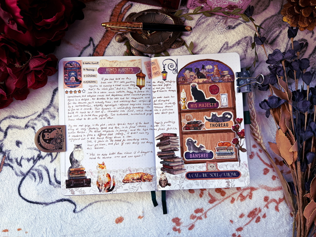 Agnes Aubert's Mystical Cat Shelter Reading Journal Spread