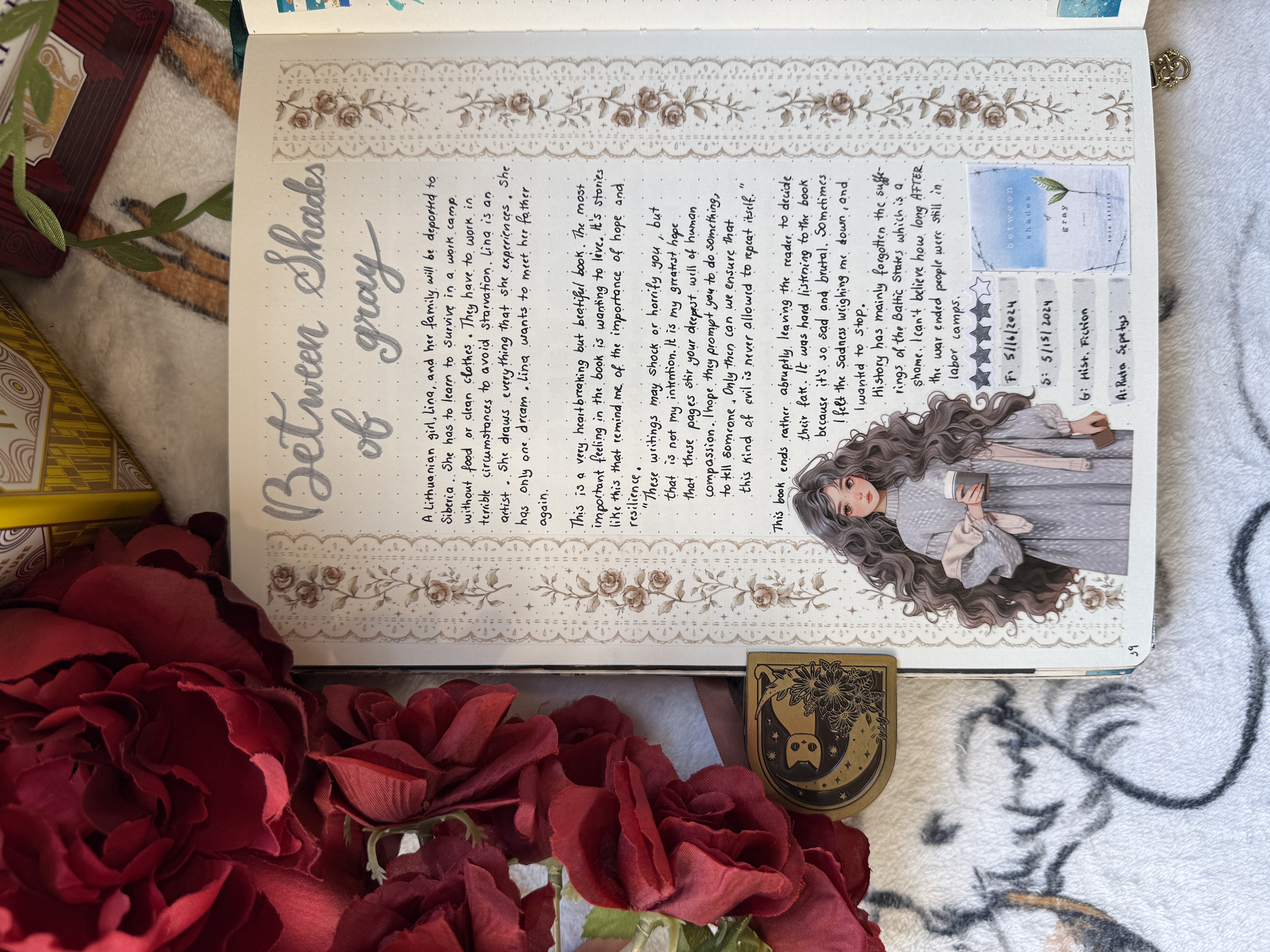 Between Shades of Gray Reading Journal Spread